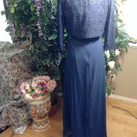 BLUE 2PC FORMAL DRESS WITH BOLERO JACKET SZ L - Picture 4 of 8